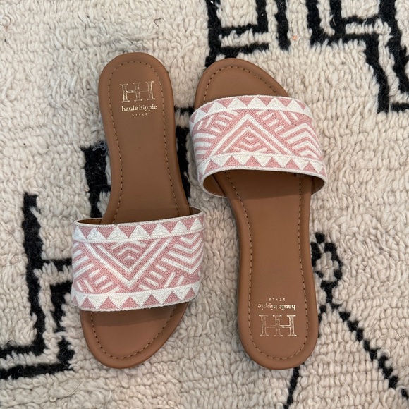 Haute Hippie Pink and White Slide Sandals - Picture 1 of 3